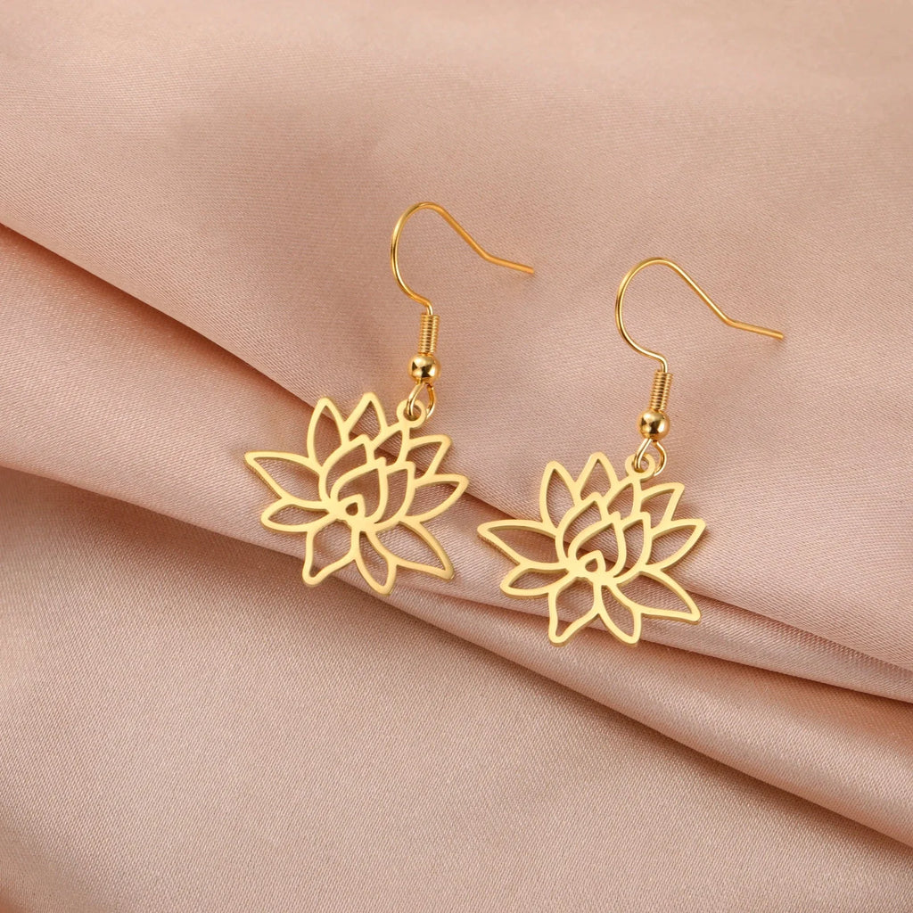 Pendientes Colgantes Flor de Loto para Mujer en oro