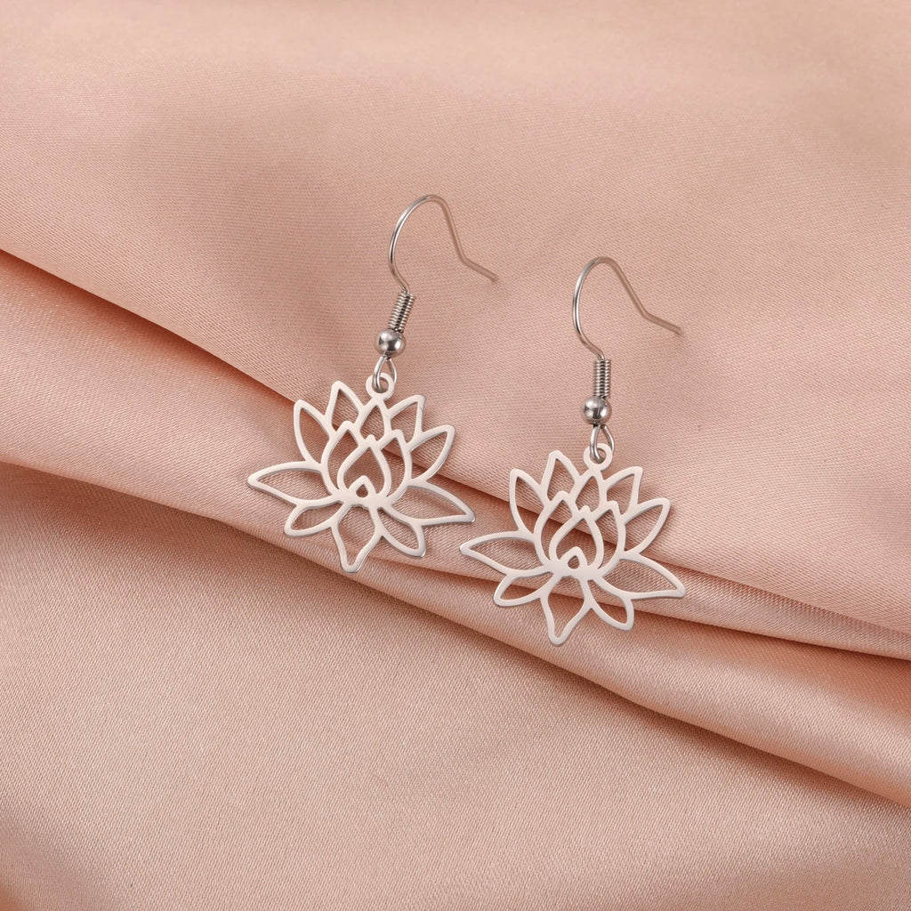 Pendientes Colgantes Flor de Loto para Mujer en plata