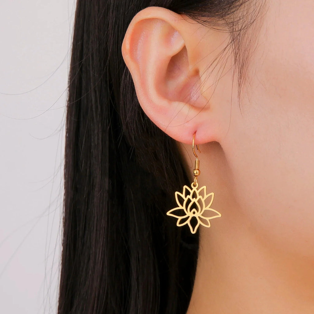 Pendientes Colgantes Flor de Loto para Mujer en oro