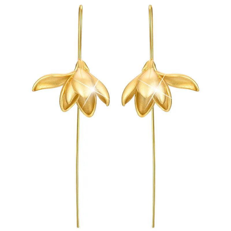 Pendientes Colgantes Flor de Magnolia oro