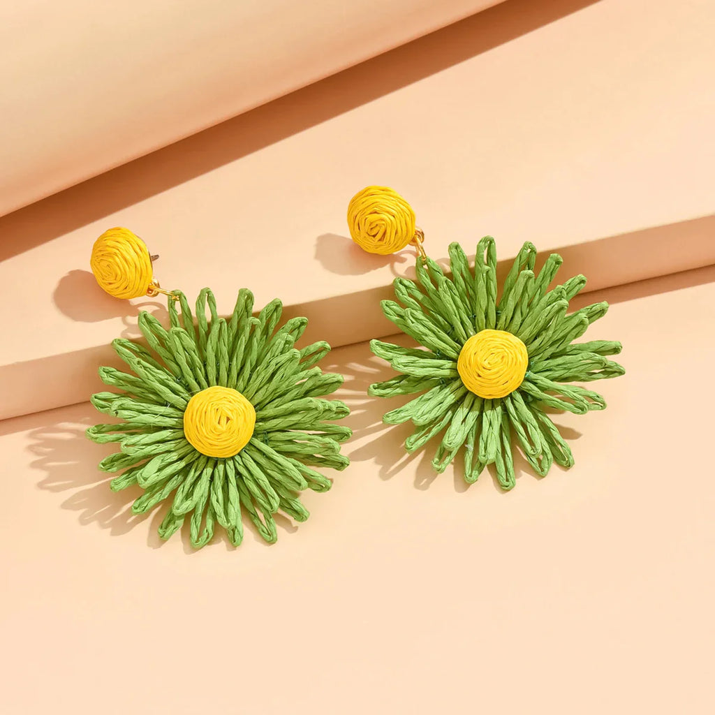 Pendientes Colgantes Flor de Margarita verde