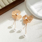 Pendientes Colgantes Flor y Perlas oro