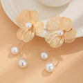 Pendientes Colgantes Flor y Perlas oro