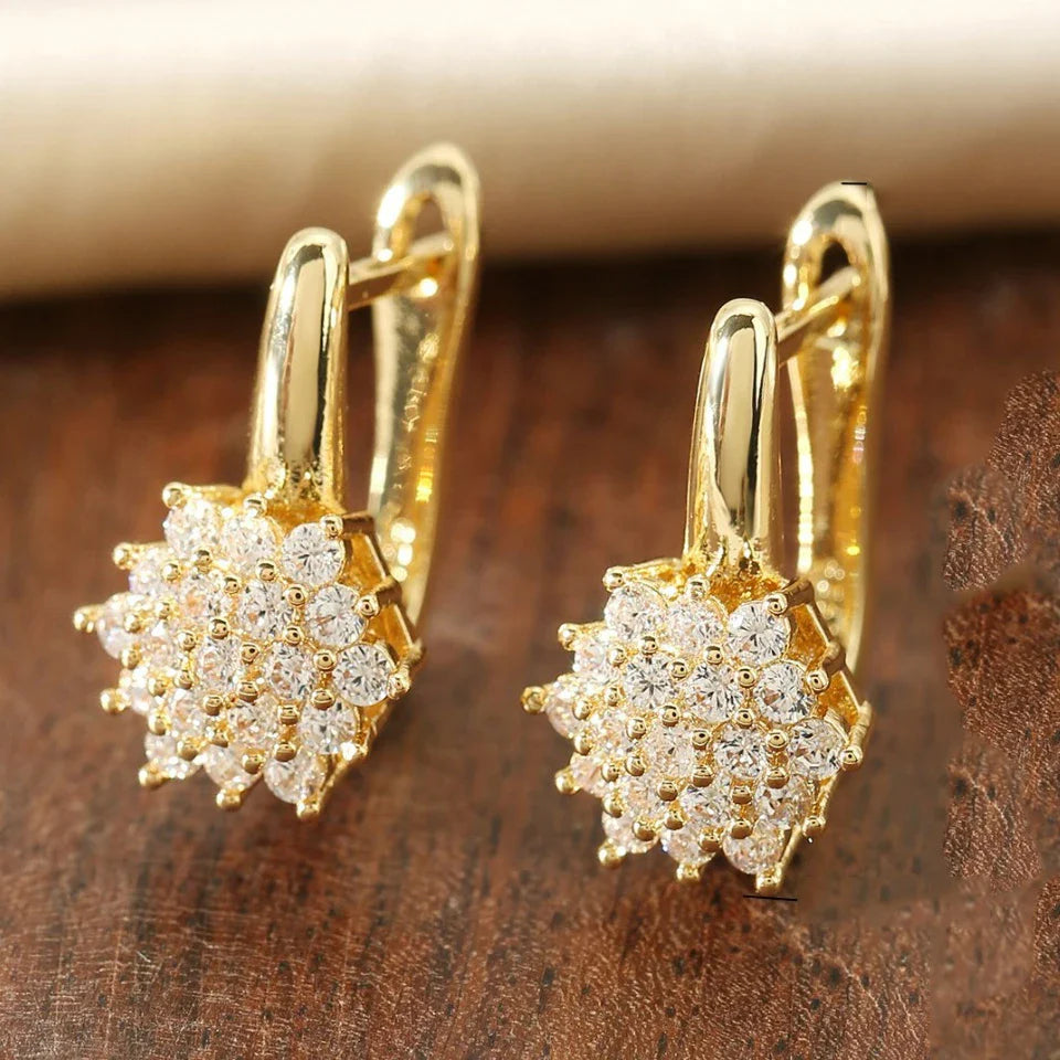 Pendientes Colgantes Flor de Circonio oro b
