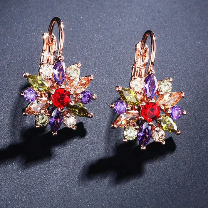Pendientes Colgantes Flor de Circonio multicolor