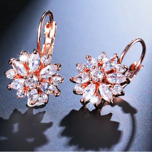 Pendientes Colgantes Flor de Circonio oro rosa