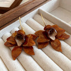 Pendientes Aros Colgantes Flores Anchas Marrones