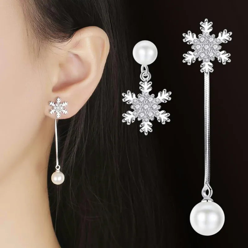 Pendientes Colgantes Copo de Nieve Plata para Mujer