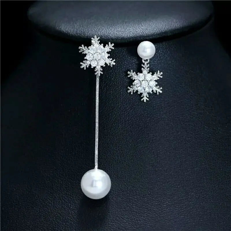 Pendientes Colgantes Copo de Nieve Plata para Mujer