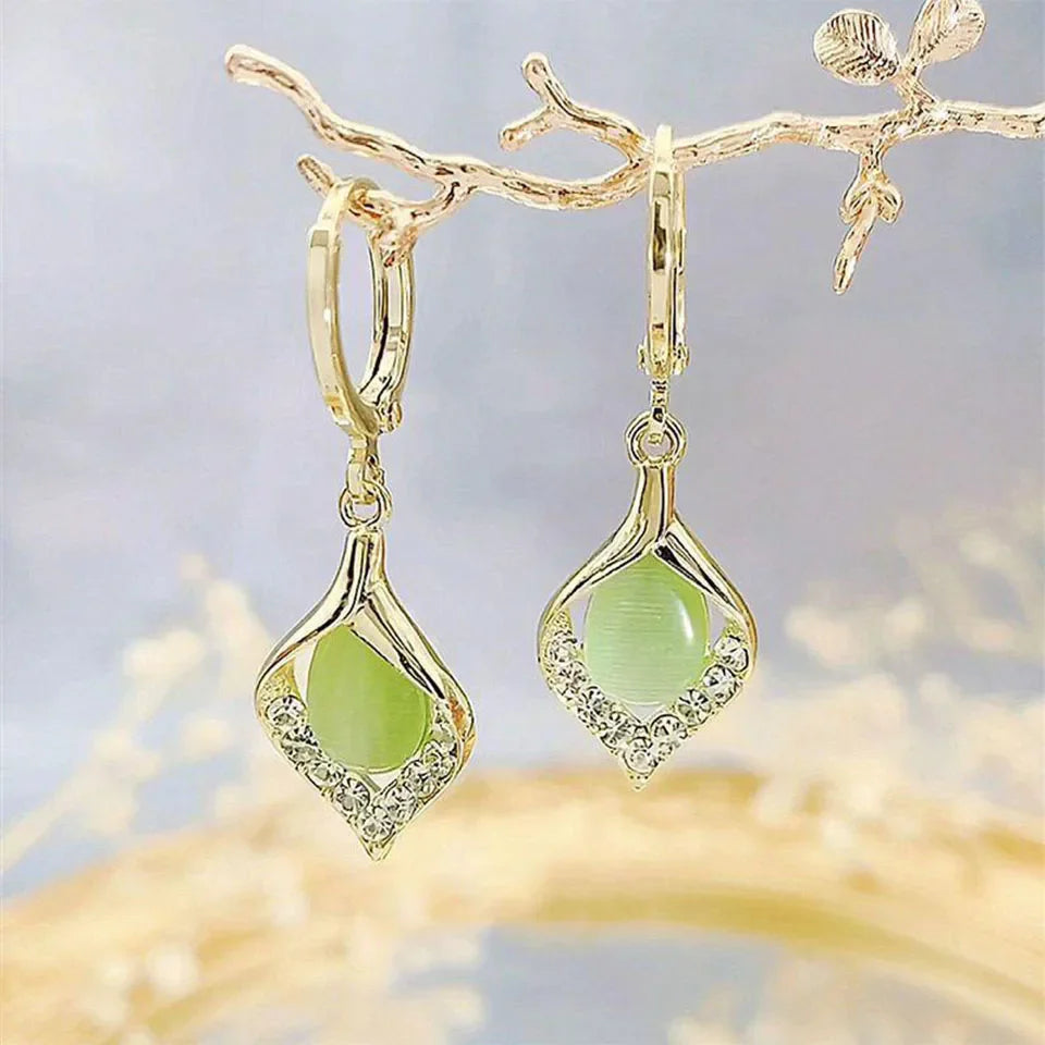 Pendientes Colgantes Gota de Agua con Circonio verde