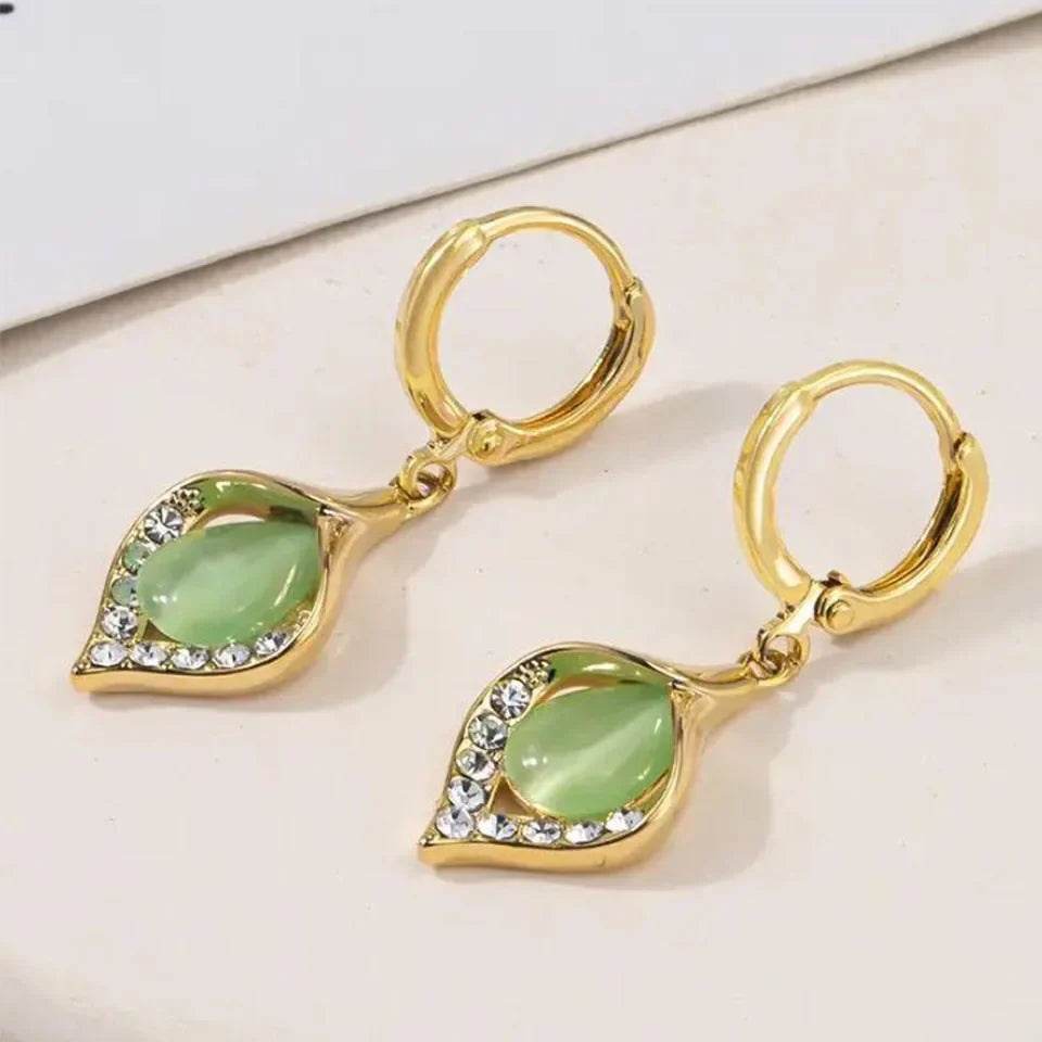 Pendientes Colgantes Gota de Agua con Circonio verde