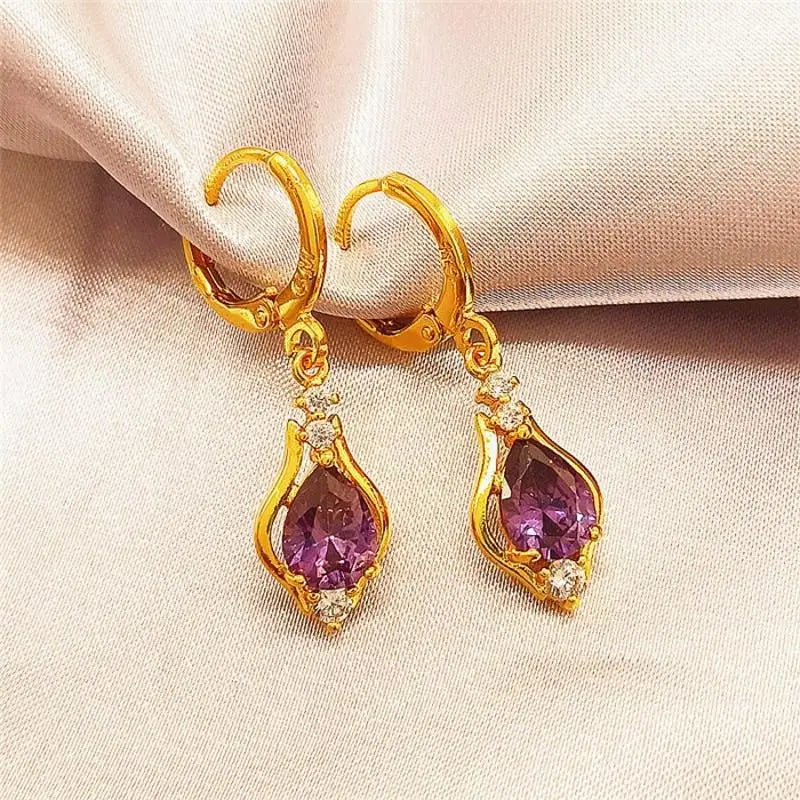 Pendientes Colgantes Gota de Agua con Circonio violeta