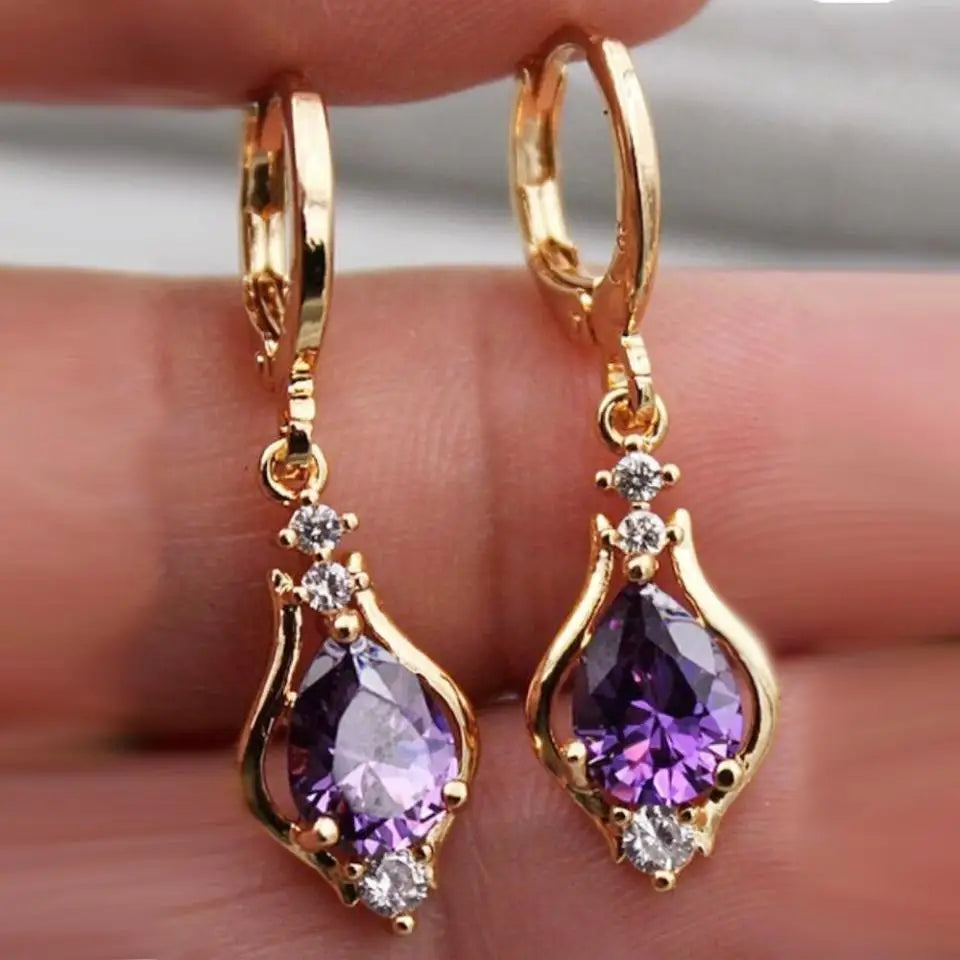 Pendientes Colgantes Gota de Agua con Circonio violeta