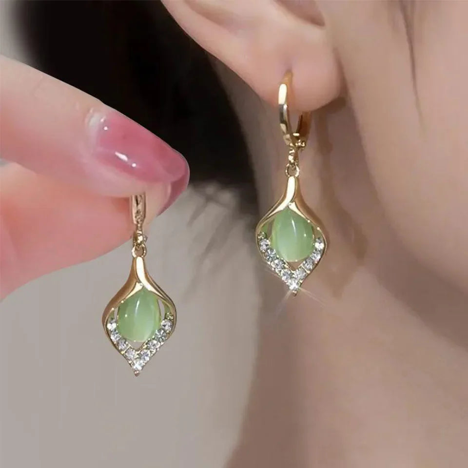 Pendientes Colgantes Gota de Agua con Circonio verde