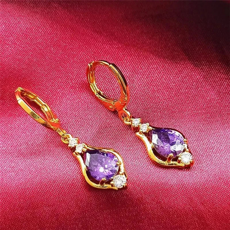 Pendientes Colgantes Gota de Agua con Circonio violeta