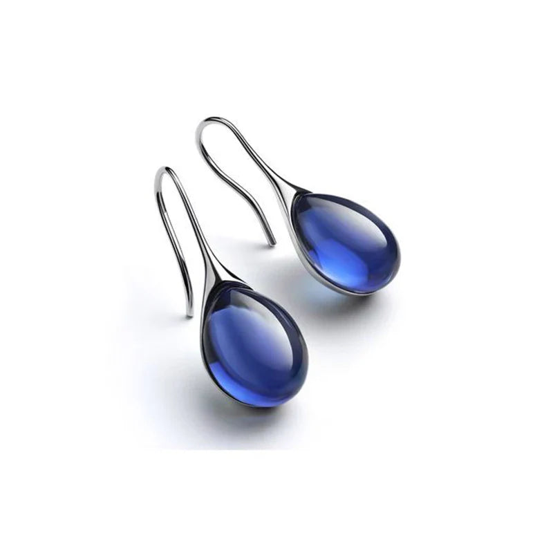 Pendientes Colgantes Gota de Agua en color plata y azul noche