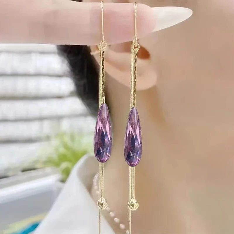 Pendientes Colgantes Gota de Agua en Circonio violeta