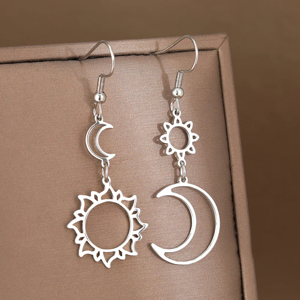 Pendientes Colgantes Luna y Sol plata