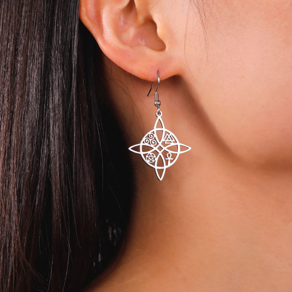 Pendientes Colgantes Nudo de Bruja de Protección Mujer Wicca plata