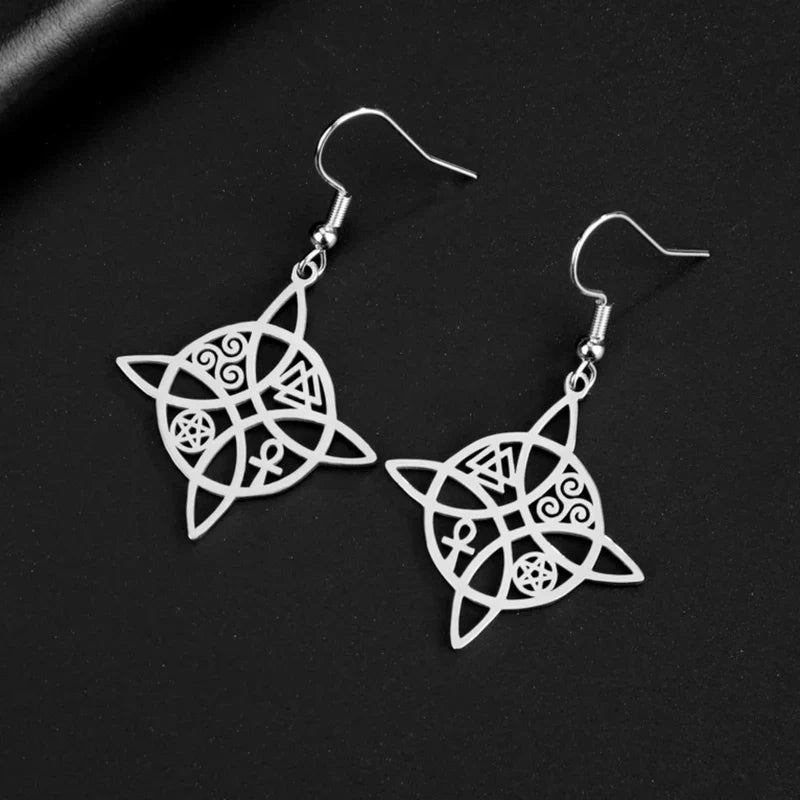 Pendientes Colgantes Nudo de Bruja de Protección Mujer Wicca plata