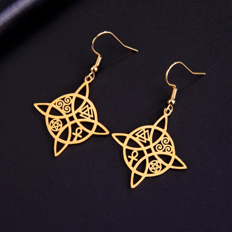 Pendientes Colgantes Nudo de Bruja de Protección Mujer Wicca oro