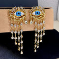 Pendientes Colgantes Ojo Azul y Strass