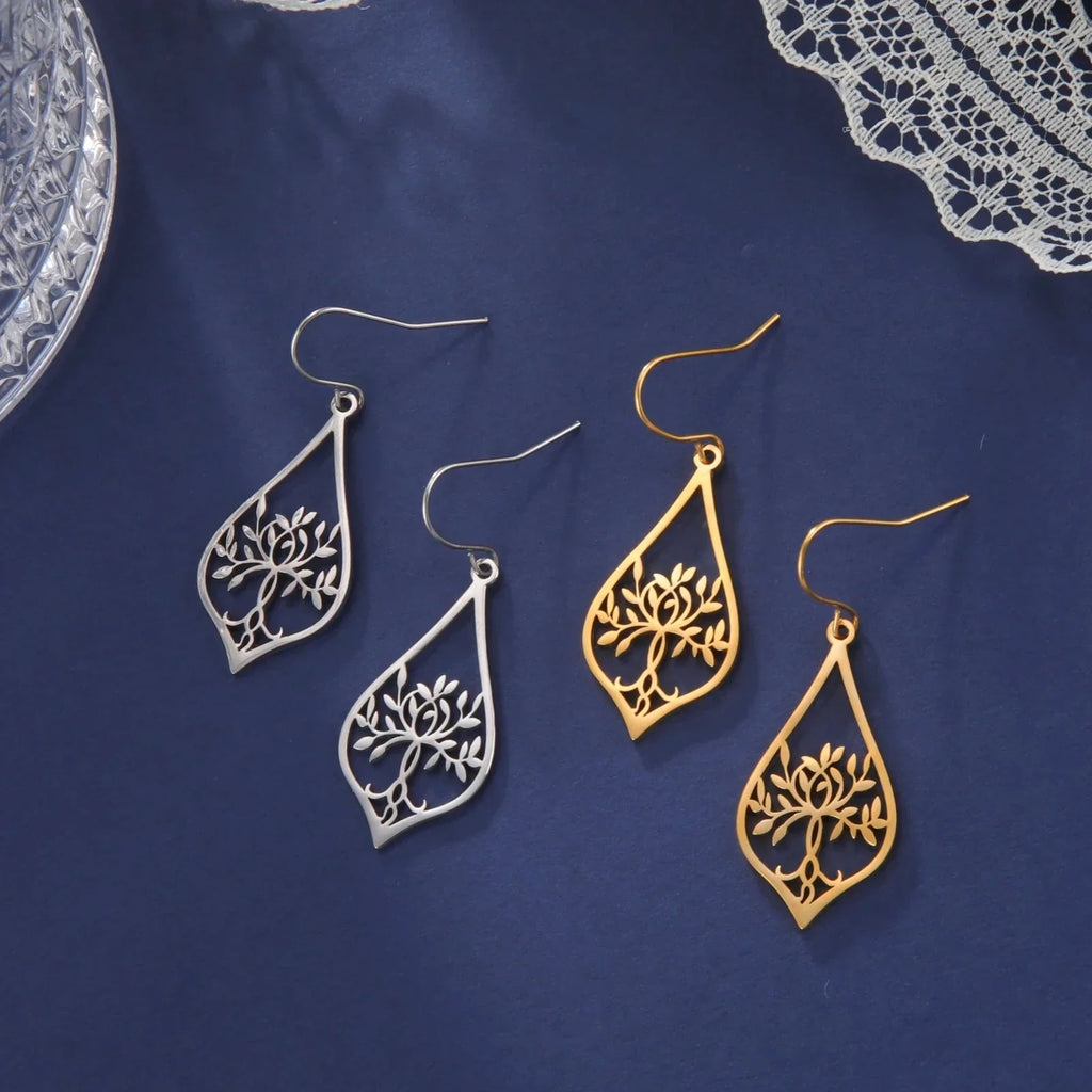 Pendientes Colgantes Ovalados Árbol de la Vida oro