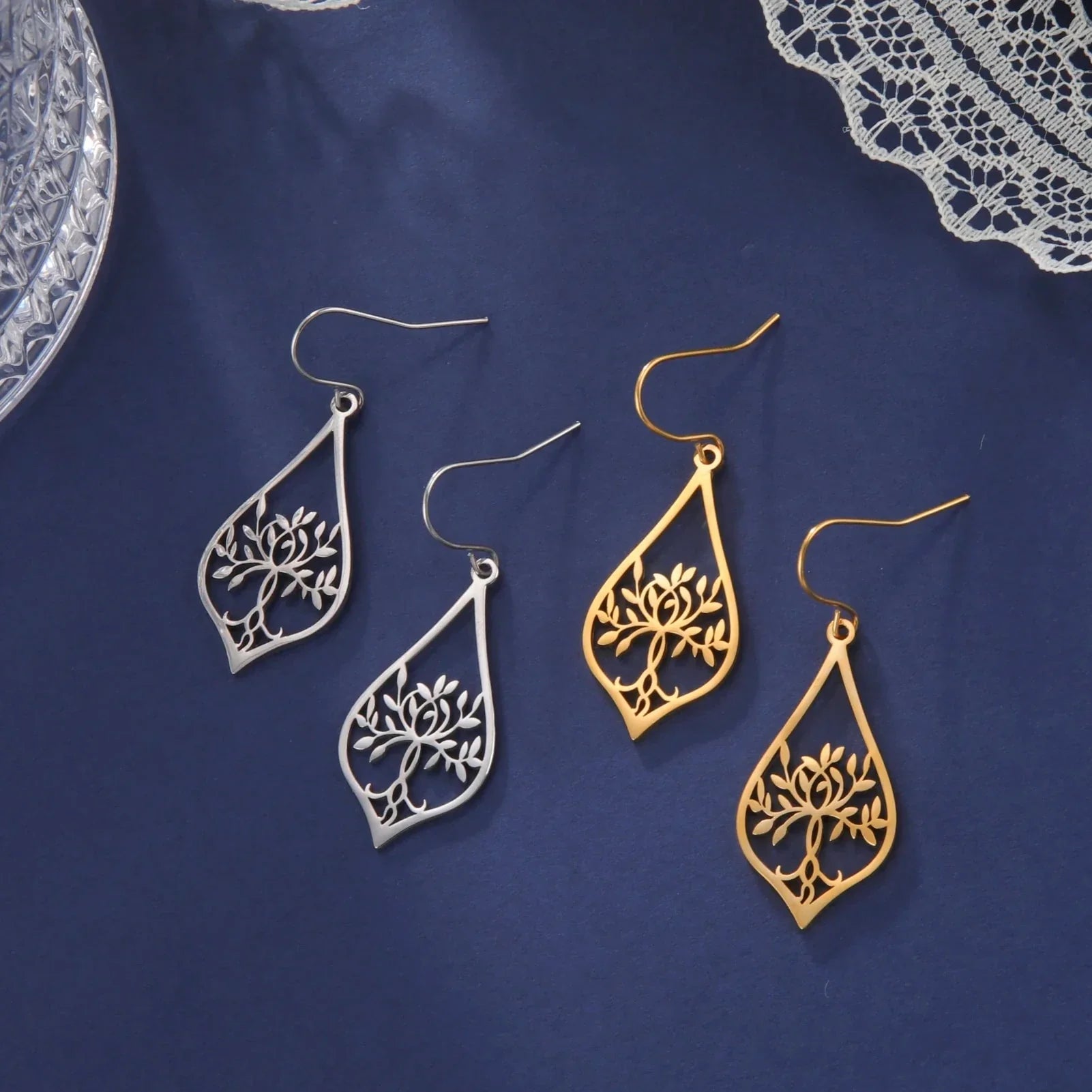 Pendientes Colgantes Ovalados Árbol de la Vida oro