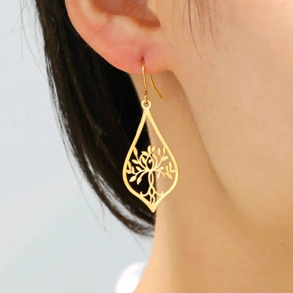 Pendientes Colgantes Ovalados Árbol de la Vida oro