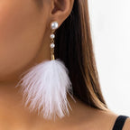 Pendientes Colgantes con Perlas y Plumas 2