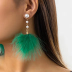 Pendientes Colgantes con Perlas y Plumas 4
