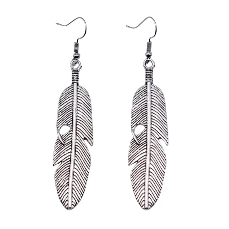 Pendientes Colgantes de Plumas para Mujer plata