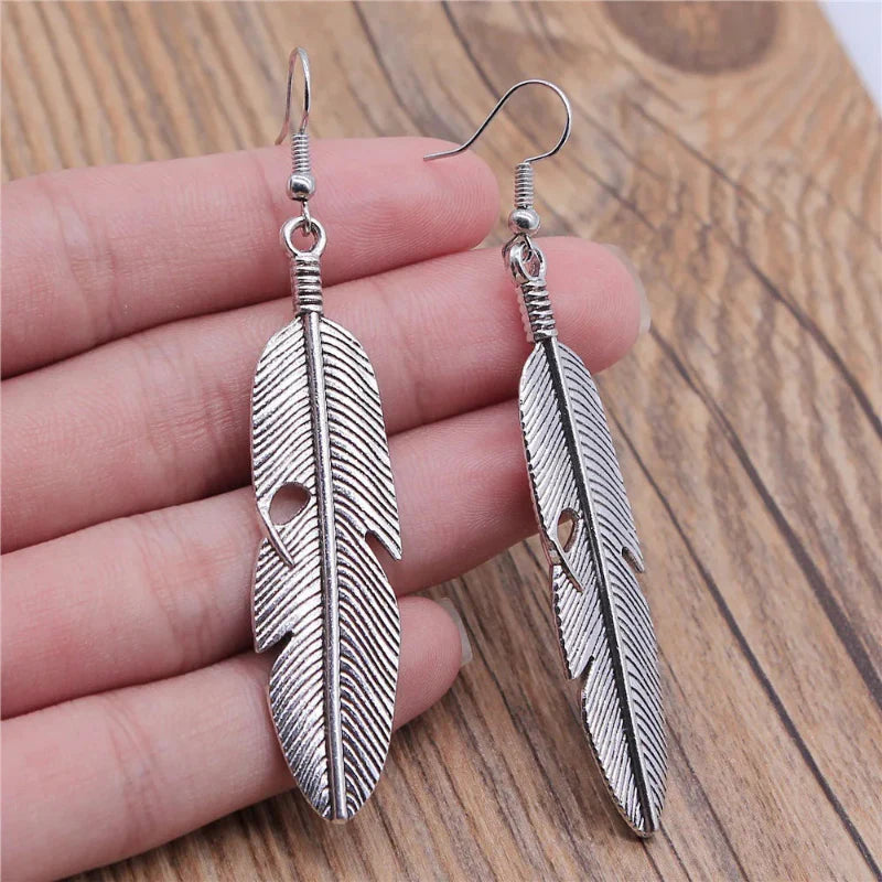 Pendientes Colgantes de Plumas para Mujer plata