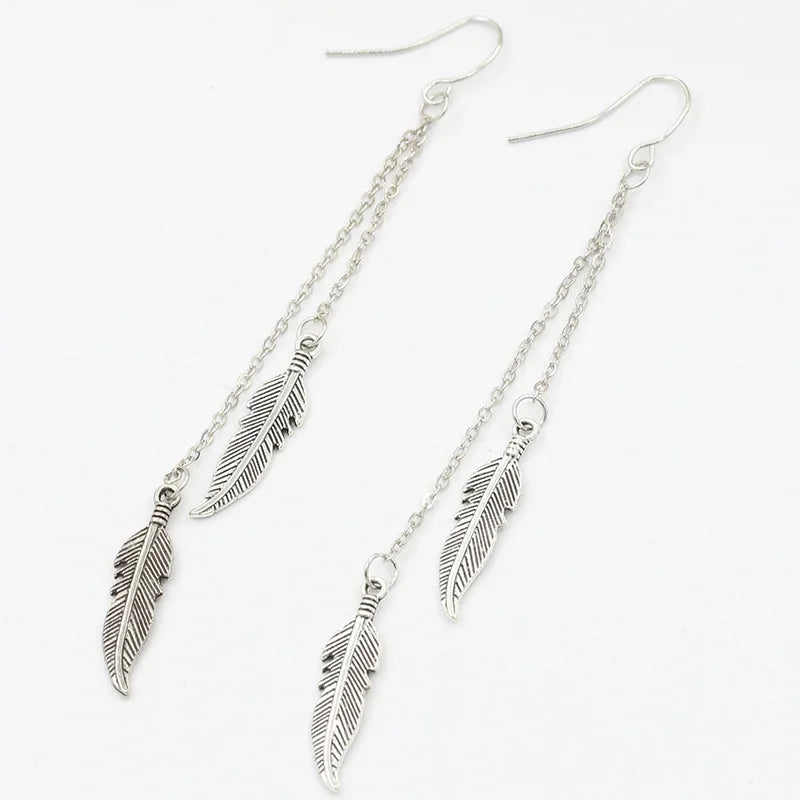 Pendientes Colgantes Plumas de plata