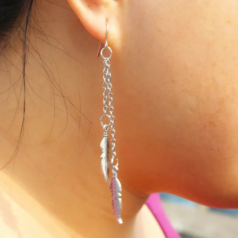 Pendientes Colgantes Plumas de plata