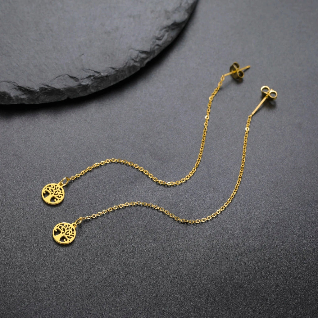 Pendientes Colgantes Para Mujer Árbol de la Vida Oro