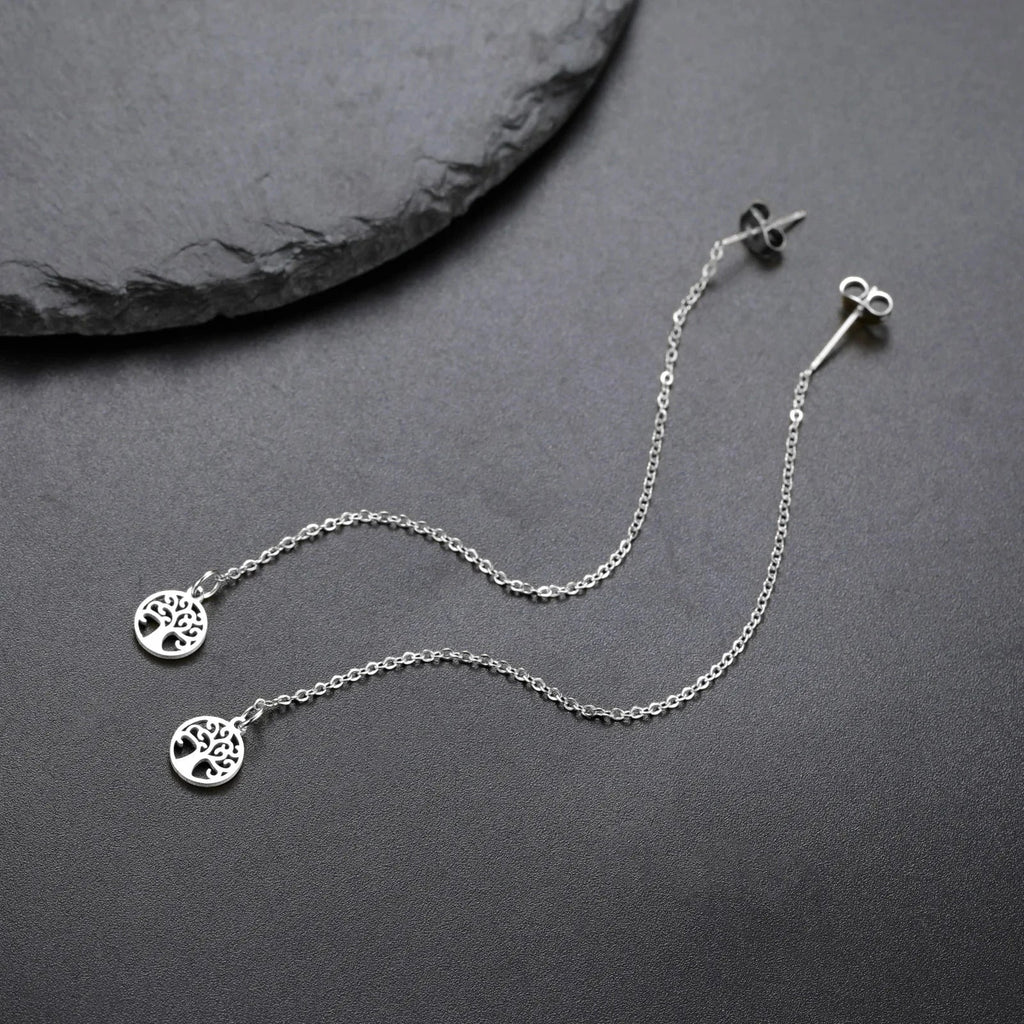 Pendientes Colgantes Para Mujer Árbol de la Vida Plata