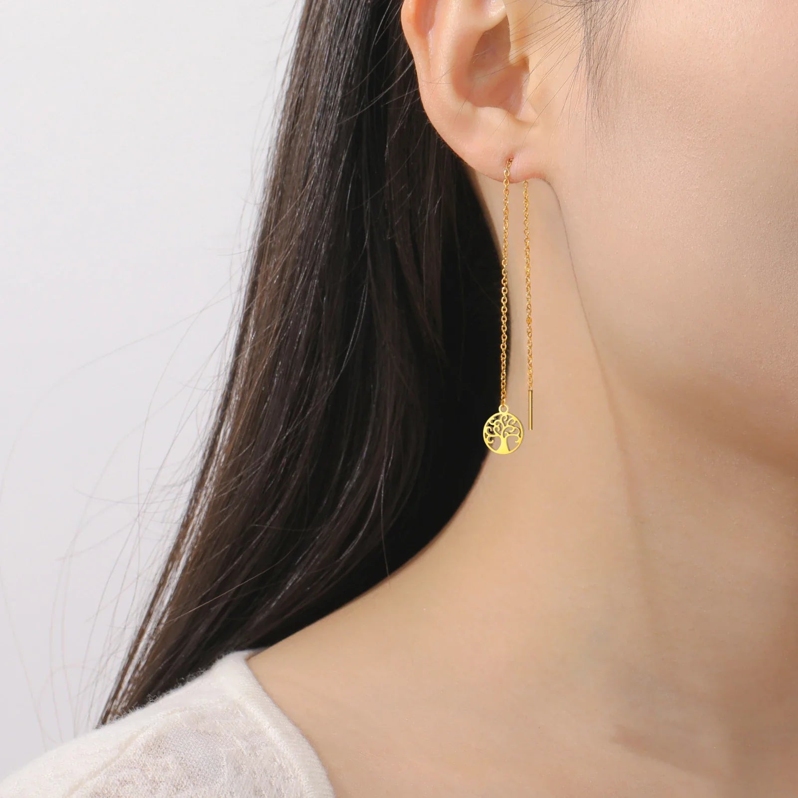 Pendientes Colgantes Para Mujer Árbol de la Vida Oro