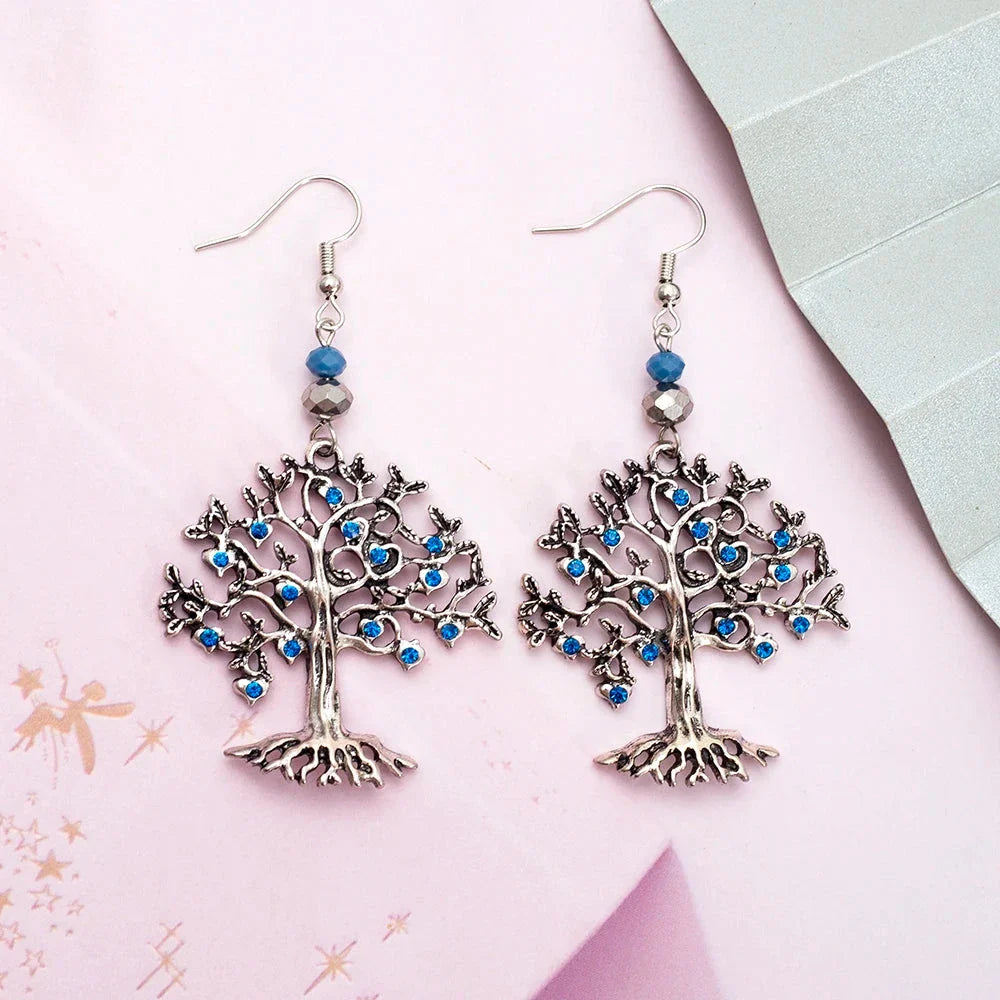 Pendientes Colgantes para Mujer Árbol de la Vida azul