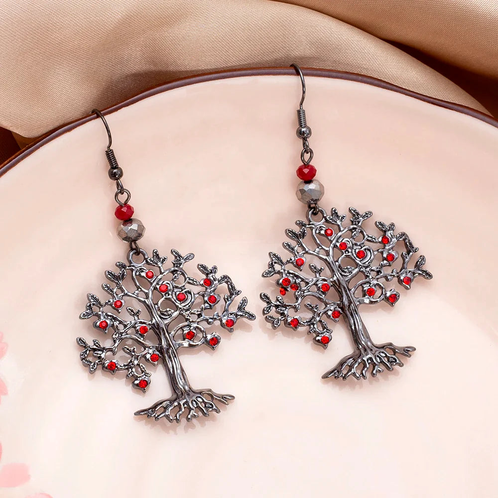 Pendientes Colgantes para Mujer Árbol de la Vida rojo