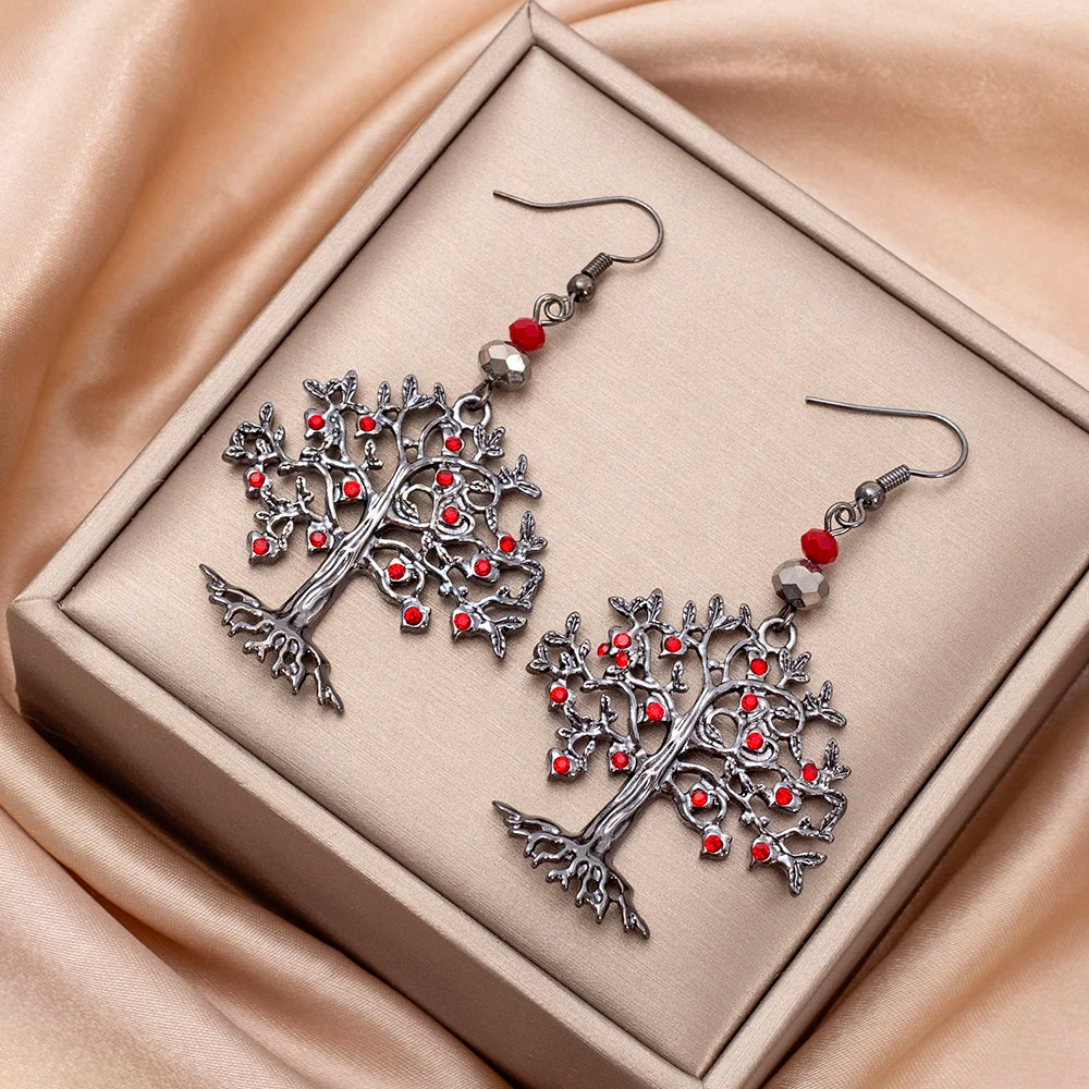 Pendientes Colgantes para Mujer Árbol de la Vida rojo