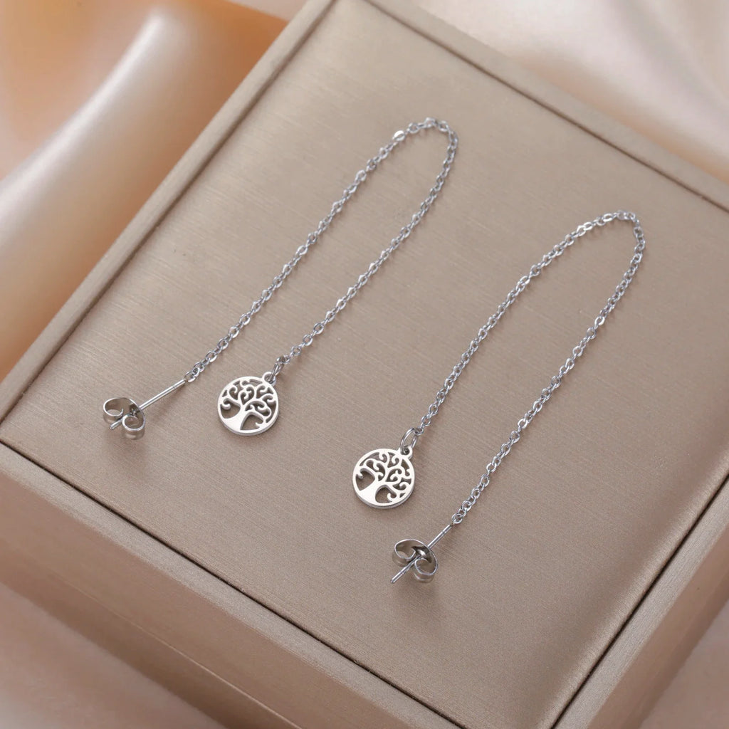 Pendientes Colgantes Para Mujer Árbol de la Vida Plata