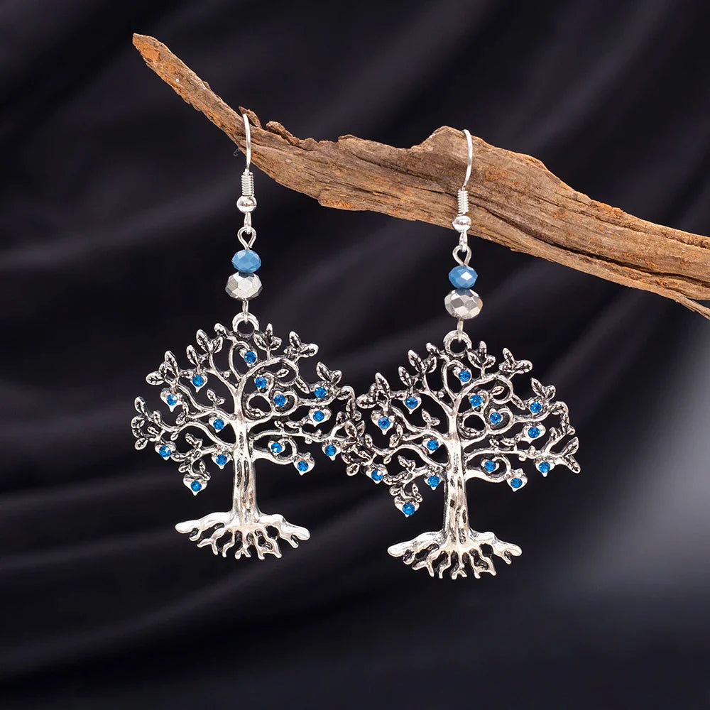 Pendientes Colgantes para Mujer Árbol de la Vida azul