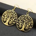 Pendientes Colgantes Redondos Árbol de la vida oro