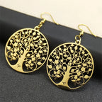 Pendientes Colgantes Redondos Árbol de la vida oro
