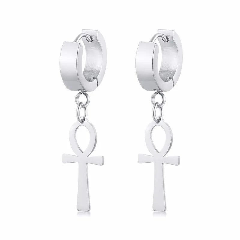 Pendientes Colgantes Estilo Egipcio Cruz de Ankh en plata