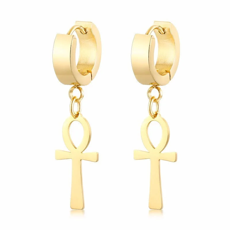 Pendientes Colgantes Estilo Egipcio Cruz de Ankh dorado