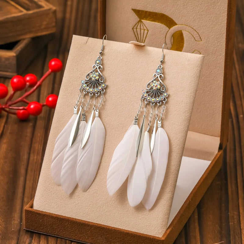 Pendientes Colgantes Estilo Étnico con Plumas 1