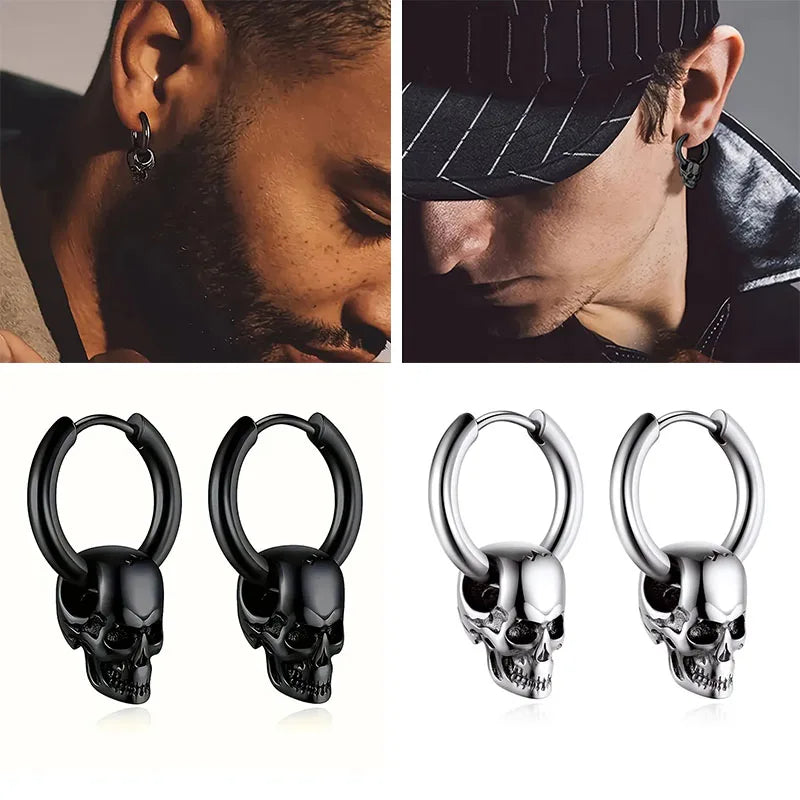 Pendientes Colgantes Calavera para Hombre plata
