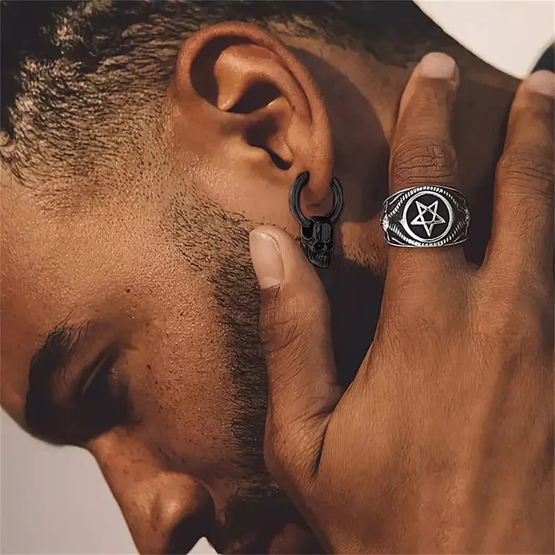 Pendientes Colgantes Calavera para Hombre negro